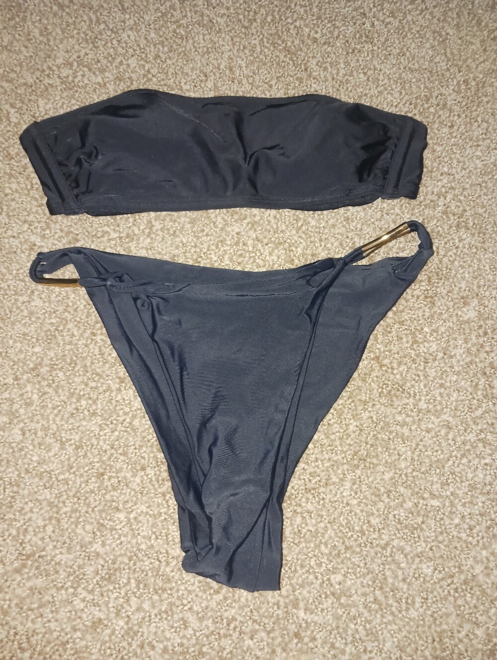 wild fable Black Strapless Bandeau Bikini with Gold Rings